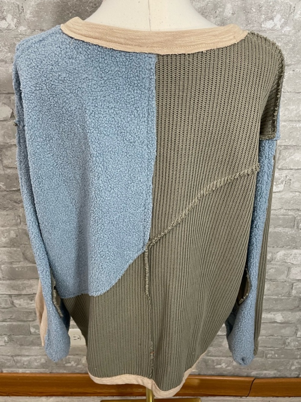 POL COLOR BLOCK HALF ZIP DROPPED SHOULDER SWEATSHIRT - Picture 5 of 8